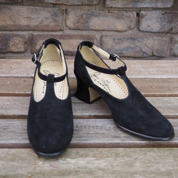 Joan & David VTG Joan Helpern Signature black suede T strap pumps US 6.5-7 EU 37 - Picture 3 of 12
